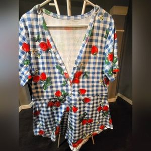 Loungewear Romper, strawberries, gingham, Shein, size 1XL